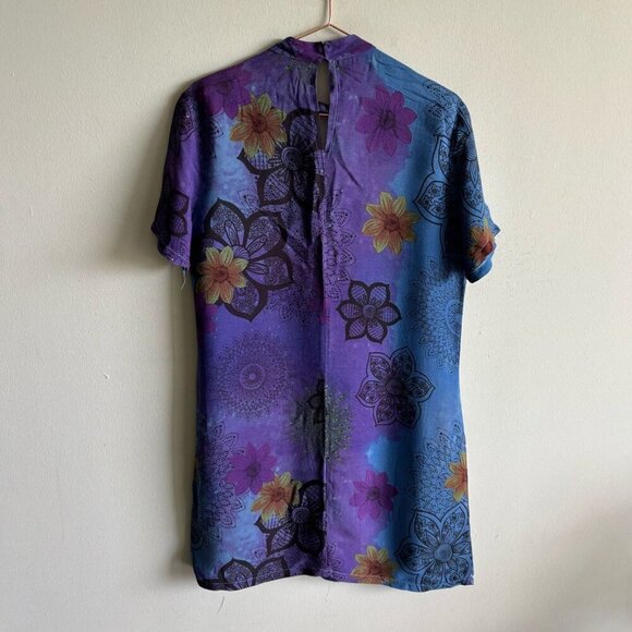 Desigual Womens Short Sleeve Exotic Forest Print Dress Blue Violet Size 38 - Picture 9 of 12